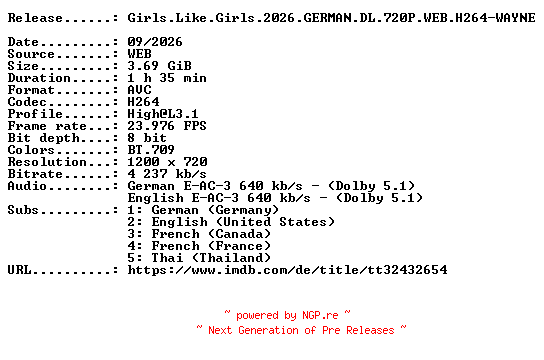 NFO for the release Girls.Like.Girls.2026.GERMAN.DL.720P.WEB.H264-WAYNE by WAYNE