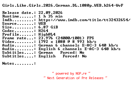 NFO for the release Girls.Like.Girls.2026.German.DL.1080p.WEB.h264-WvF by WvF