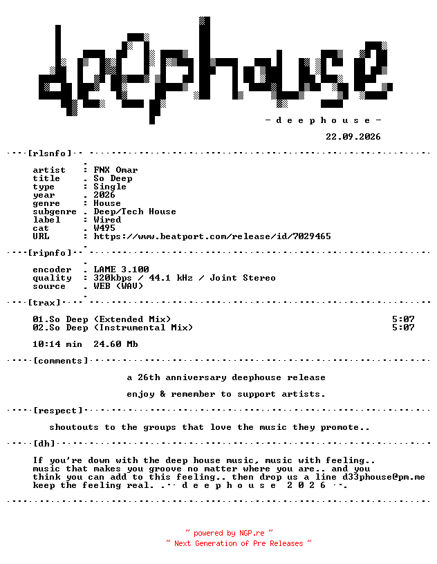 NFO for the release FNX_Omar--So_Deep-(W495)-WEB-2026-dh by dh