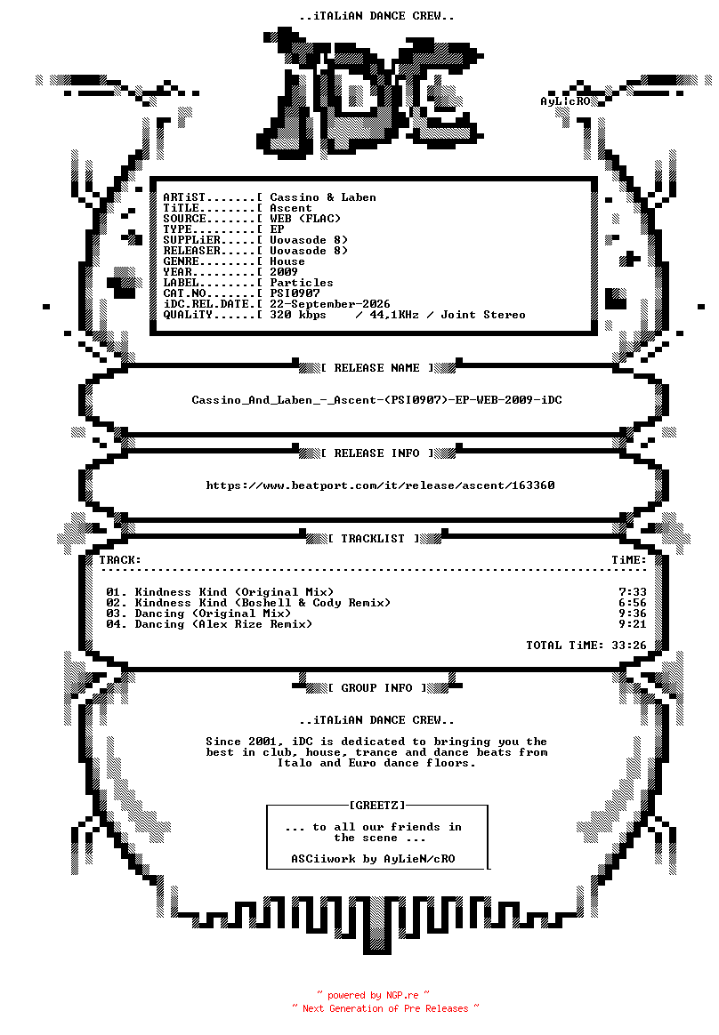 NFO for the release Cassino_And_Laben_-_Ascent-(PSI0907)-EP-WEB-2009-iDC by iDC