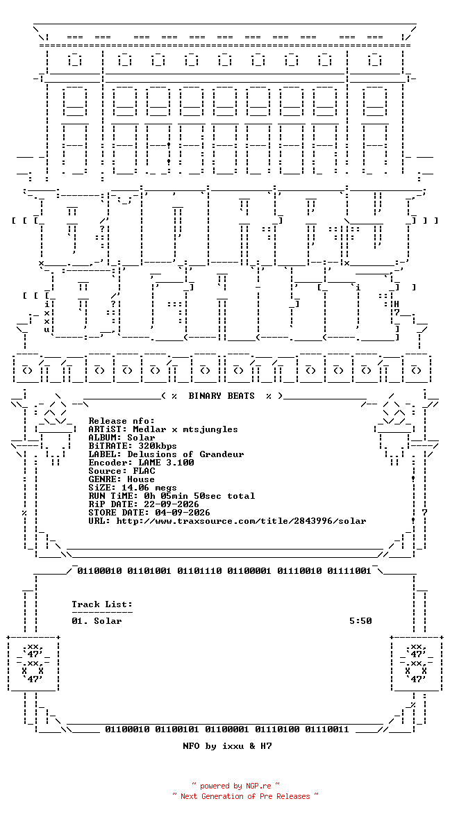 NFO for the release Medlar_x_mtsjungles-Solar-(DOGD114S)-SINGLE-WEB-2026-BB by BB
