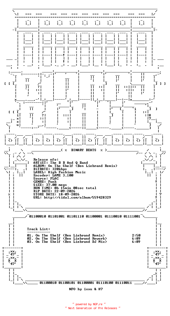 NFO for the release The_B_B_And_Q_Band-On_The_Shelf_(Ben_Liebrand_Remix)-(HFM1597)-WEB-2026-BB by BB