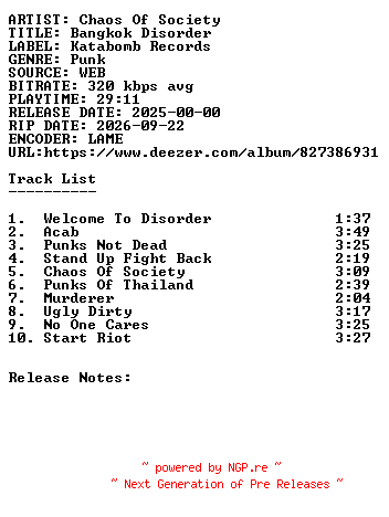 NFO for the release Chaos_Of_Society-Bangkok_Disorder-WEB-2025-SDR by SDR