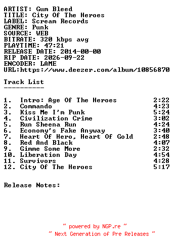 NFO for the release Gum_Bleed-City_Of_The_Heroes-WEB-2014-SDR by SDR