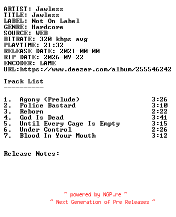 NFO for the release Jawless-Jawless-WEB-2021-SDR by SDR