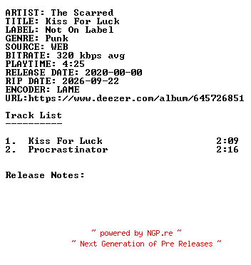 NFO for the release The_Scarred-Kiss_For_Luck-WEB-2020-SDR by SDR