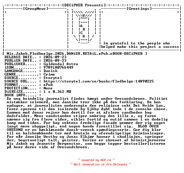 NFO for the release Nis.Jakob.Flodboelge.2026.DANiSH.RETAiL.ePub.eBOOK-DECiPHER by DECiPHER