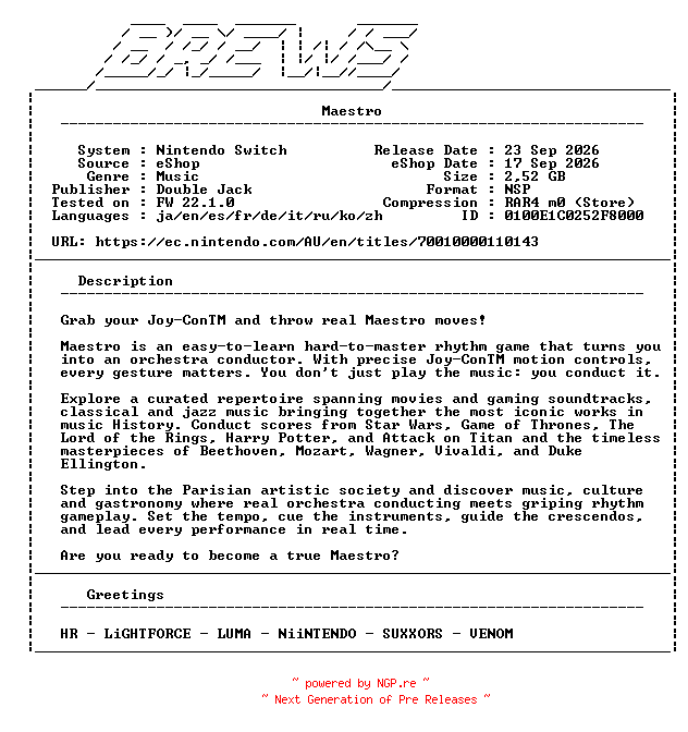 NFO for the release Maestro_NSW-BREWS by BREWS