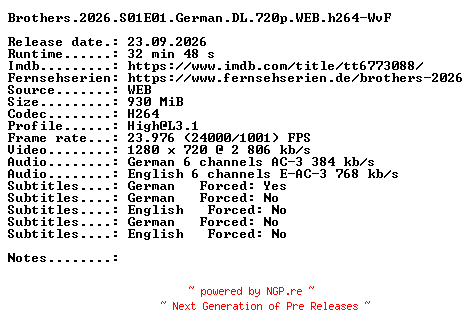 NFO for the release Brothers.2026.S01E01.German.DL.720p.WEB.h264-WvF by WvF