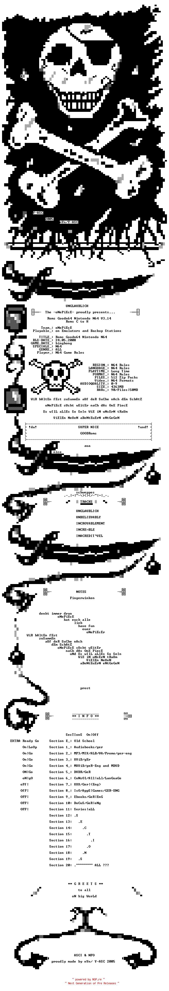 NFO for the release Roms.Goodn64.Nintendo.N64.V3.14.Roms.C.to.H-oNePiEcE by oNePiEcE