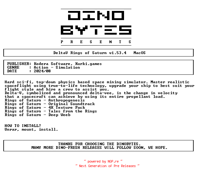 NFO for the release DeltaV_Rings_of_Saturn_v1.53.4_MacOS-DINOByTES by DINOByTES