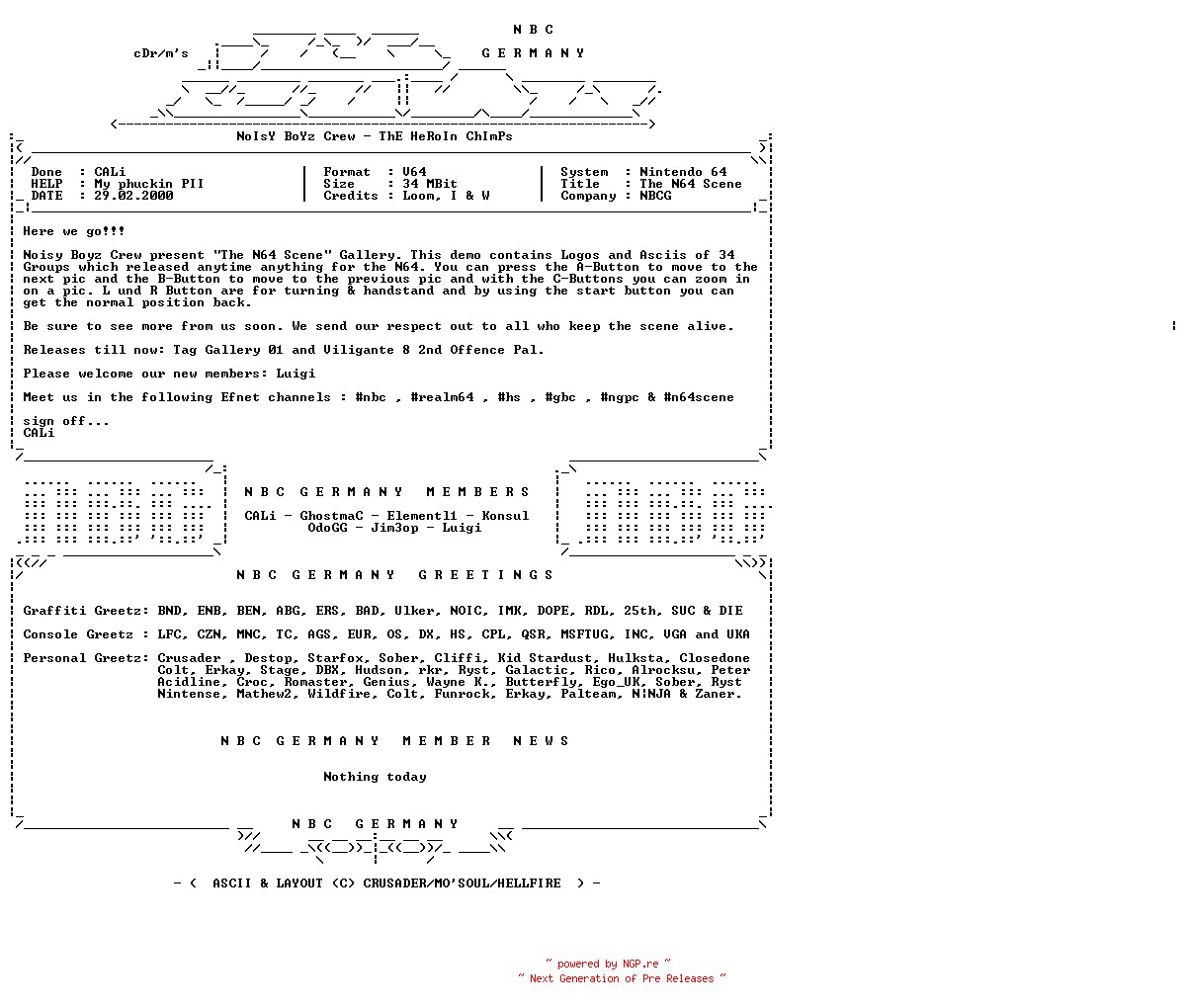 NFO for the release The_N64_Scene_DEMO-NBCG by NBCG