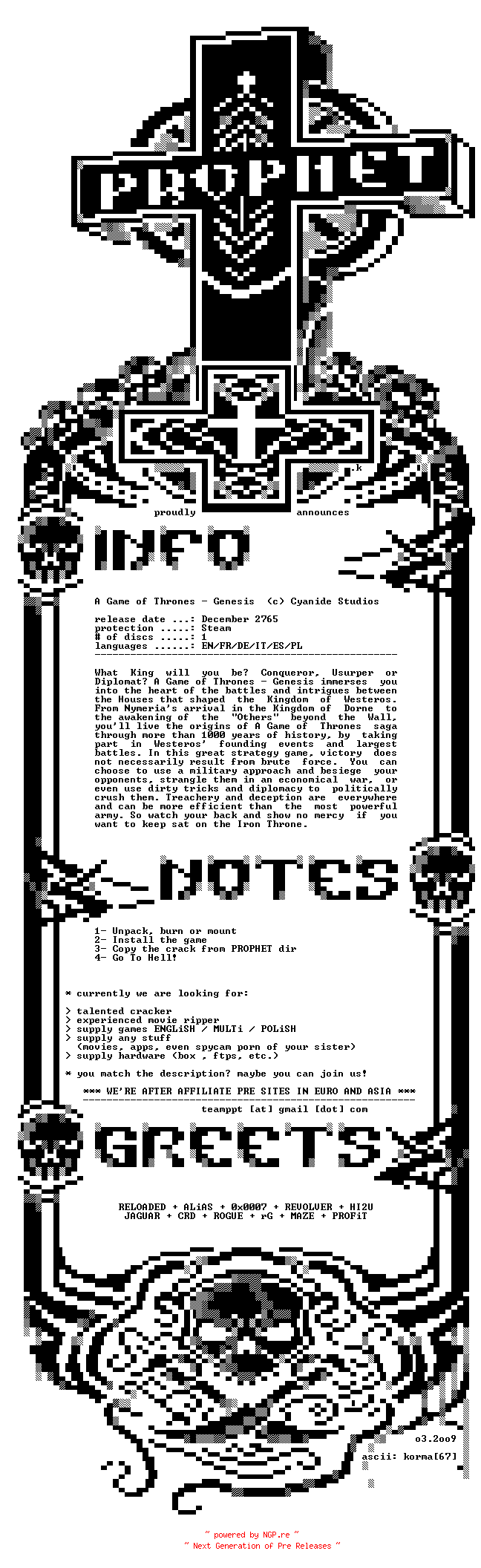 NFO for the release A.Game.of.Thrones.Genesis.MULTi6-PROPHET by PROPHET