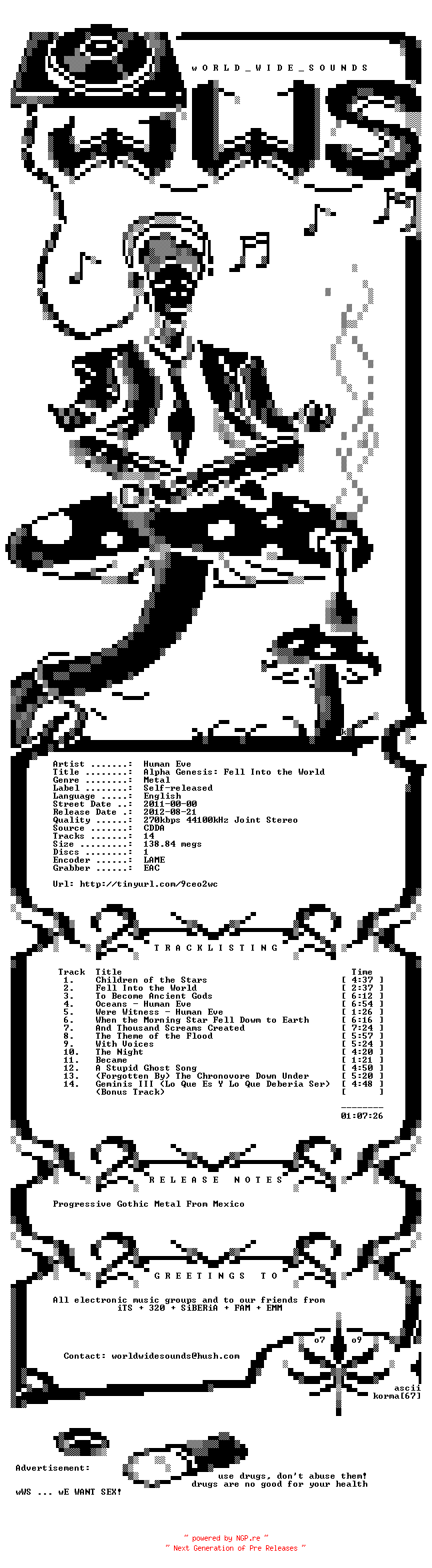 NFO for the release human_eve-alpha_genesis_fell_into_the_world-2011-wws by wws