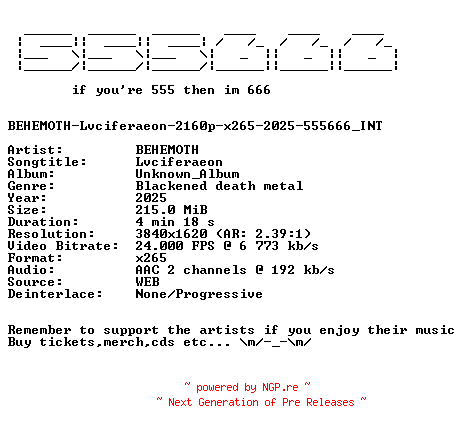NFO for the release Behemoth-Lvciferaeon-2160p-x265-2025-555666_INT by 555666_INT