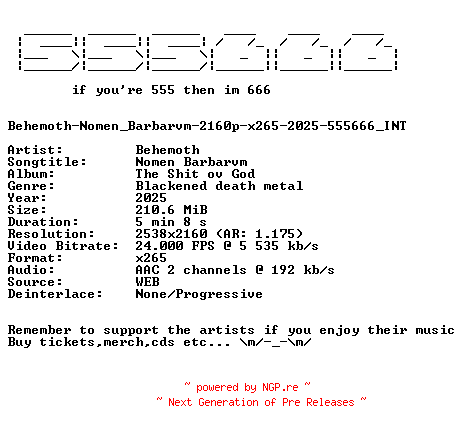 NFO for the release Behemoth-Nomen_Barbarvm-2160p-x265-2025-555666_INT by 555666_INT