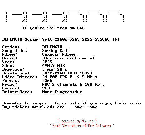 NFO for the release Behemoth-Sowing_Salt-2160p-x265-2025-555666_INT by 555666_INT