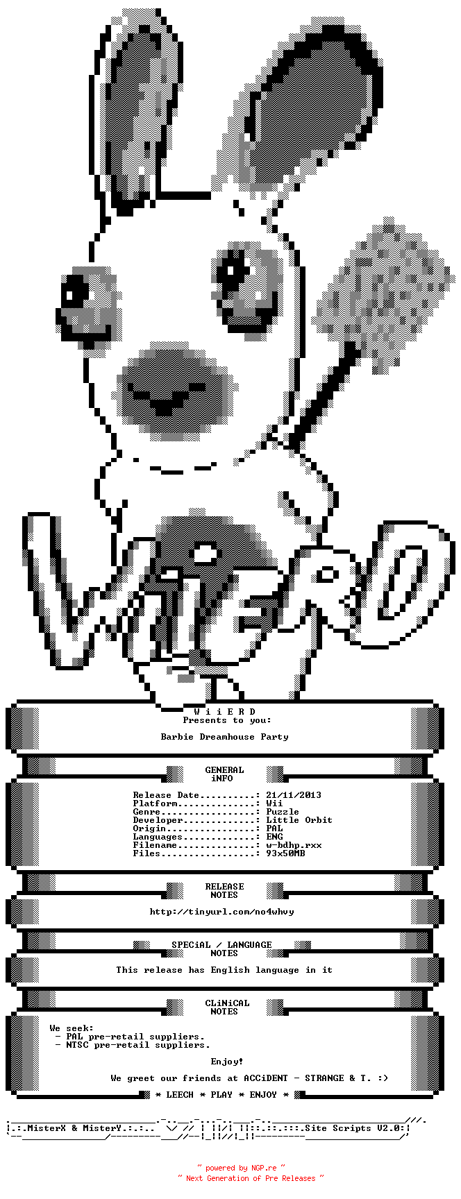 NFO for the release Barbie_Dreamhouse_Party_PAL_Wii-WiiERD by WiiERD