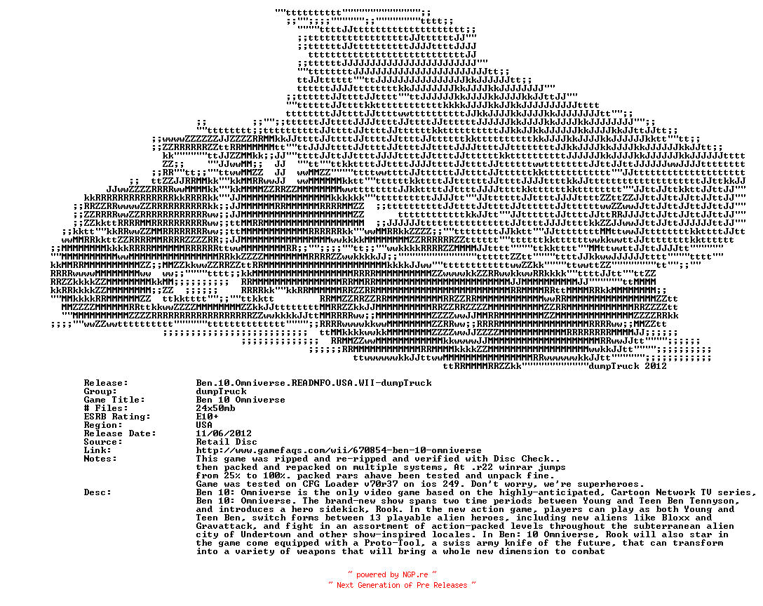 NFO for the release Ben.10.Omniverse.READNFO.USA.WII-dumpTruck by dumpTruck