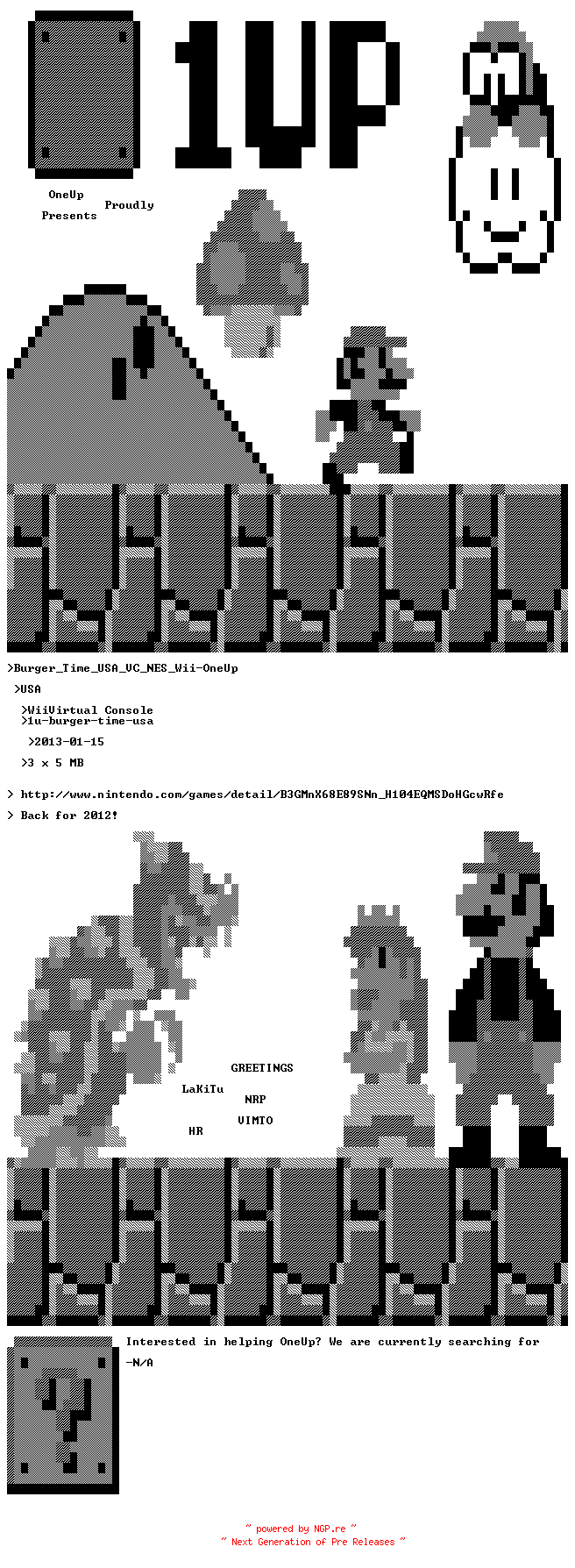 NFO for the release Burger_Time_USA_VC_NES_Wii-OneUp by OneUp