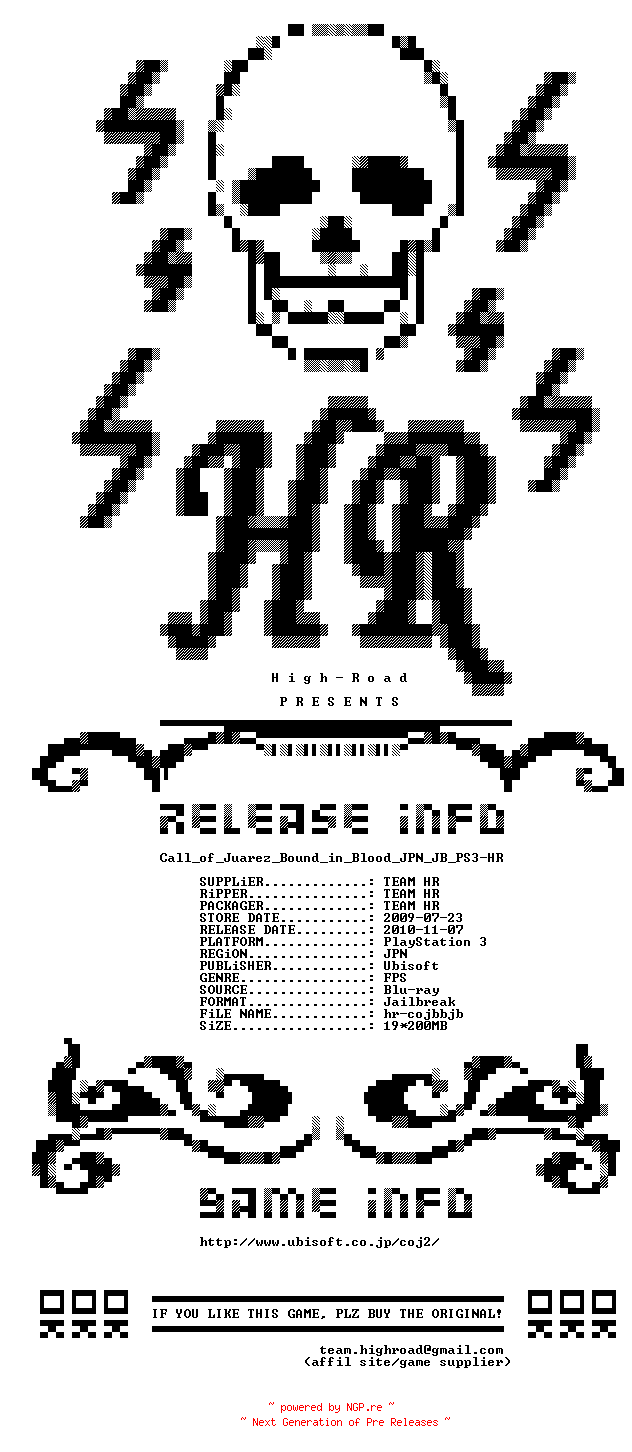 NFO for the release Call_of_Juarez_Bound_in_Blood_JPN_JB_PS3-HR by HR
