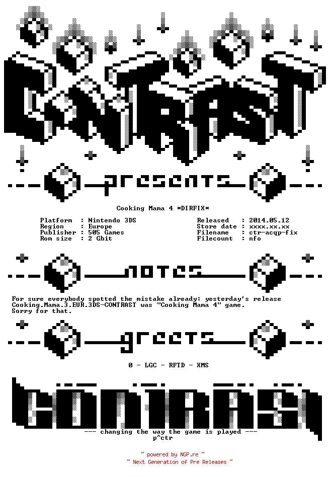 NFO for the release Cooking.Mama.3.EUR.3DS-CONTRAST by CONTRAST