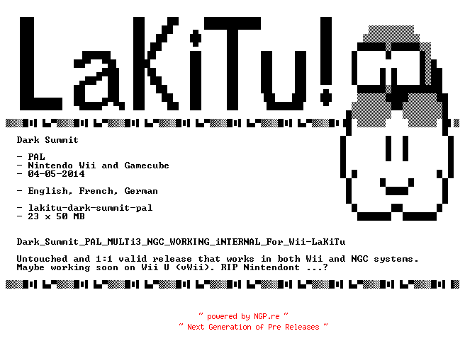 NFO for the release Dark_Summit_PAL_MULTi3_NGC_WORKING_iNTERNAL_For_Wii-LaKiTu by LaKiTu