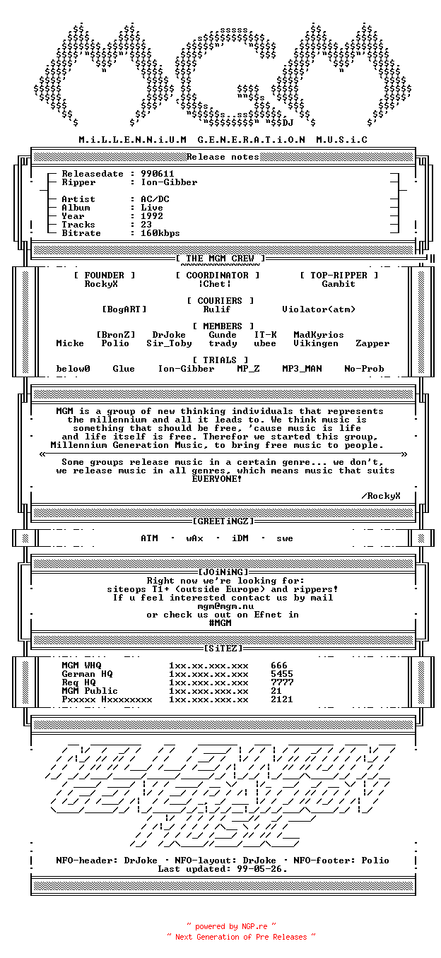 NFO for the release AC_DC_-_Live_(1992)-MGM by MGM