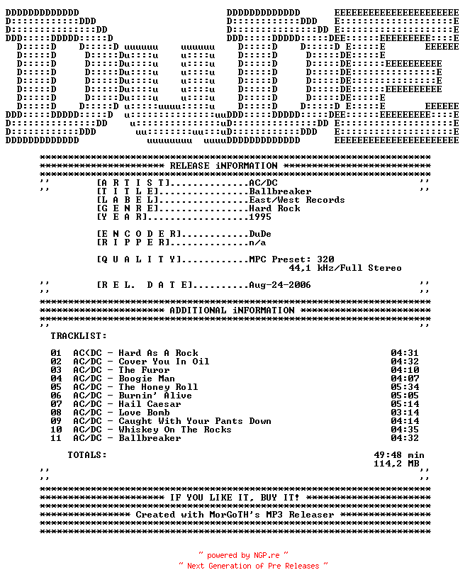 NFO for the release AC-DC-Ballbreaker-1995-DuDE by DuDE