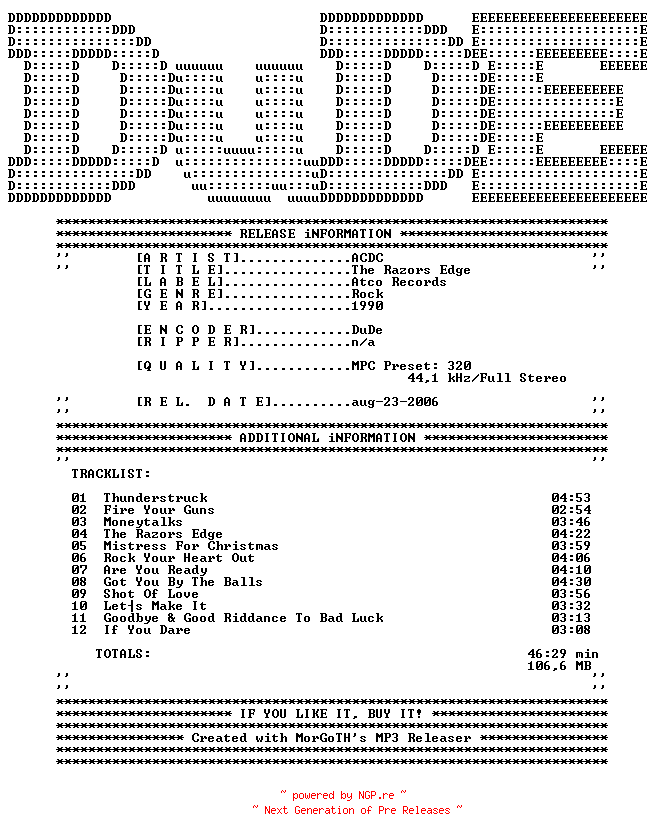 NFO for the release AC-DC-The_Razors_Edge-1990-DuDE by DuDE