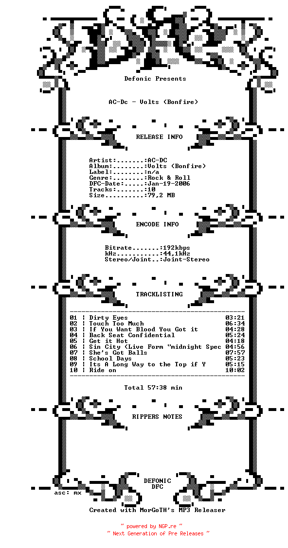 NFO for the release AC-Dc-Volts_(Bonfire)-1997-DFC_INT by DFC_INT