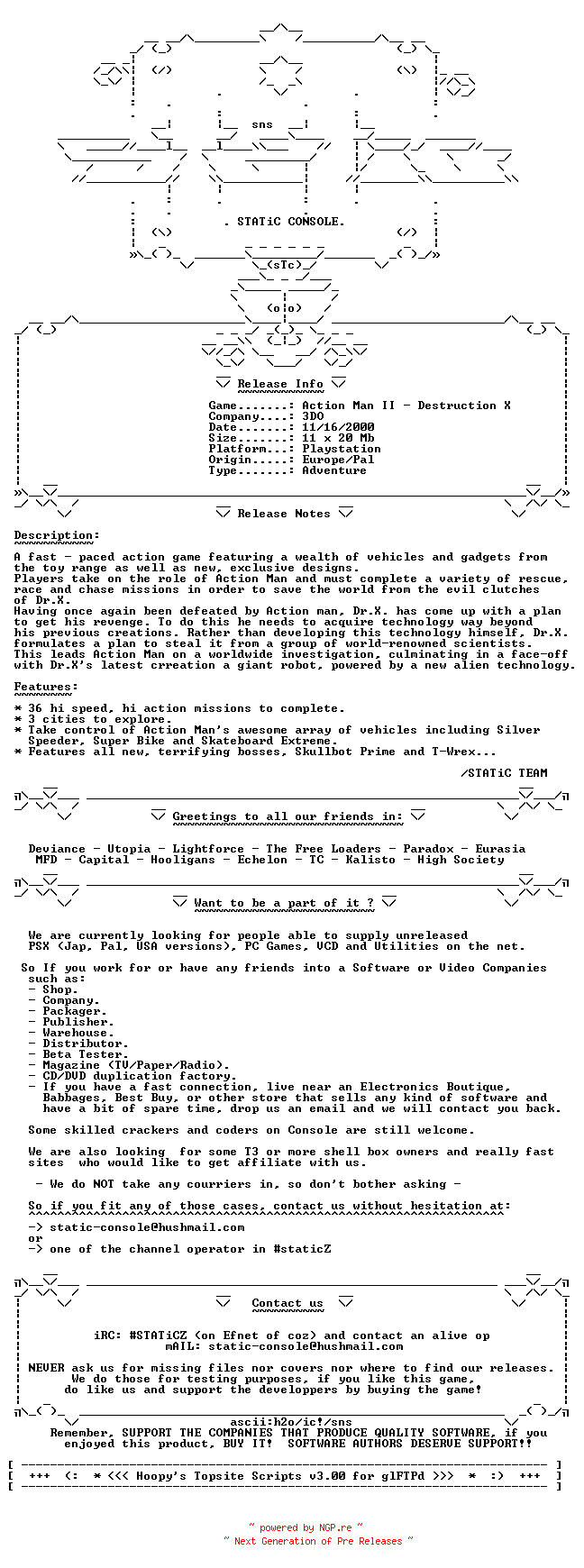 NFO for the release Action_Man_II_Destruction_X_PAL_PSX-STATiC by STATiC