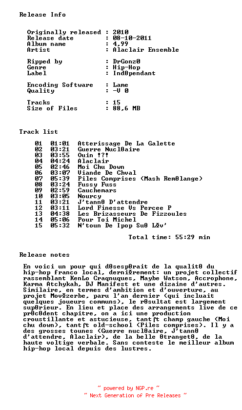 NFO for the release Alaclair_Ensemble-499-FR-2010-DC_INT by DC_INT