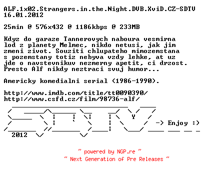 NFO for the release ALF.1x02.Strangers.in.the.Night.DVB.XviD.CZ-SDTV by SDTV