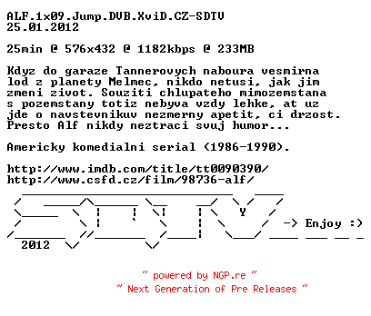 NFO for the release ALF.1x09.Jump.DVB.XviD.CZ-SDTV by SDTV