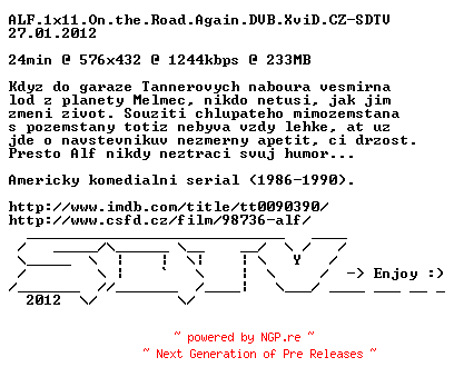 NFO for the release ALF.1x11.On.the.Road.Again.DVB.XviD.CZ-SDTV by SDTV