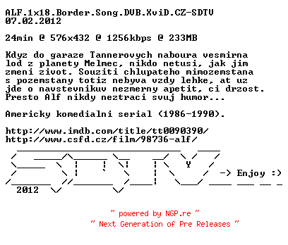 NFO for the release ALF.1x18.Border.Song.DVB.XviD.CZ-SDTV by SDTV