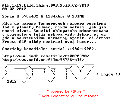 NFO for the release ALF.1x19.Wild.Thing.DVB.XviD.CZ-SDTV by SDTV