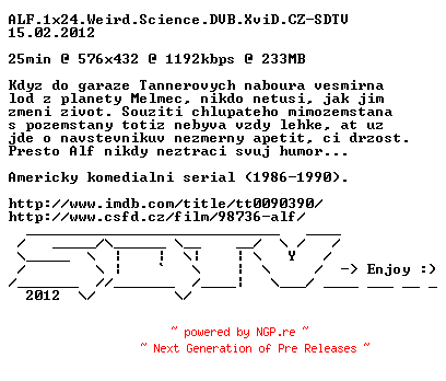 NFO for the release ALF.1x24.Weird.Science.DVB.XviD.CZ-SDTV by SDTV