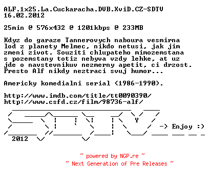 NFO for the release ALF.1x25.La.Cuckaracha.DVB.XviD.CZ-SDTV by SDTV