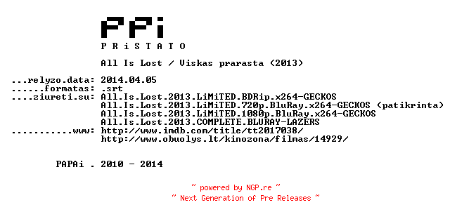 NFO for the release All.Is.Lost.2013.LT.SUBPACK-PPi by PPi
