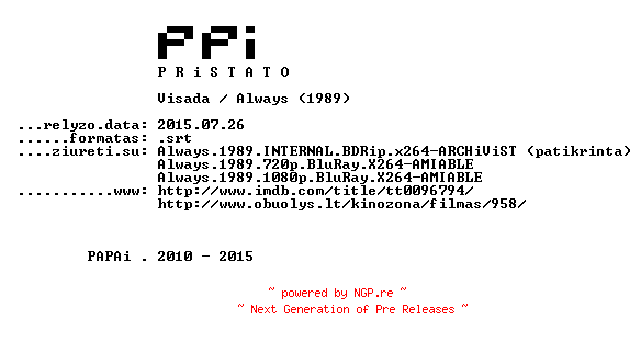 NFO for the release Always.1989.LT.SUBPACK-PPi by PPi