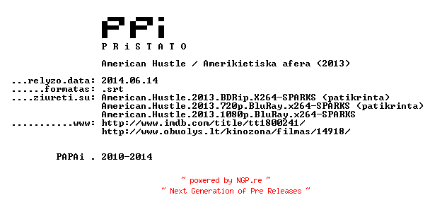NFO for the release American.Hustle.2013.LT.SUBPACK-PPi by PPi