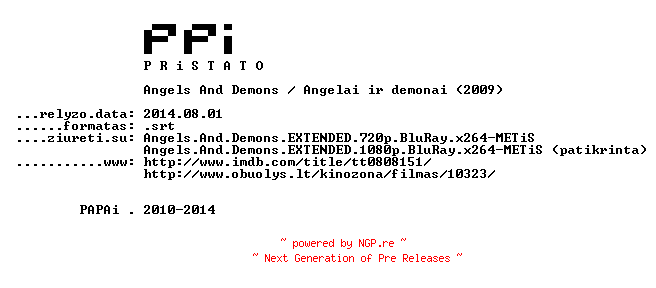 NFO for the release Angels.And.Demons.2009.LT.SUBPACK-PPi by PPi