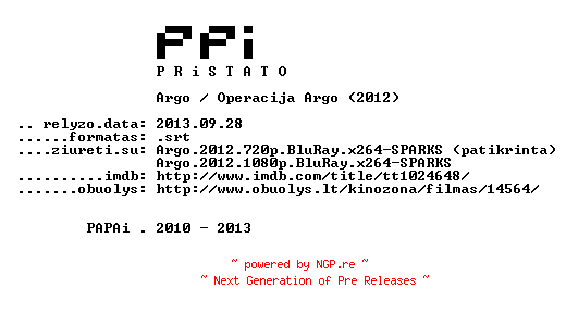 NFO for the release Argo.2012.LT.SUBPACK-PPi by PPi