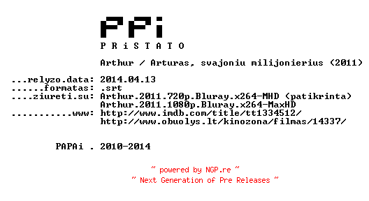 NFO for the release Arthur.2011.LT.SUBPACK-PPi by PPi