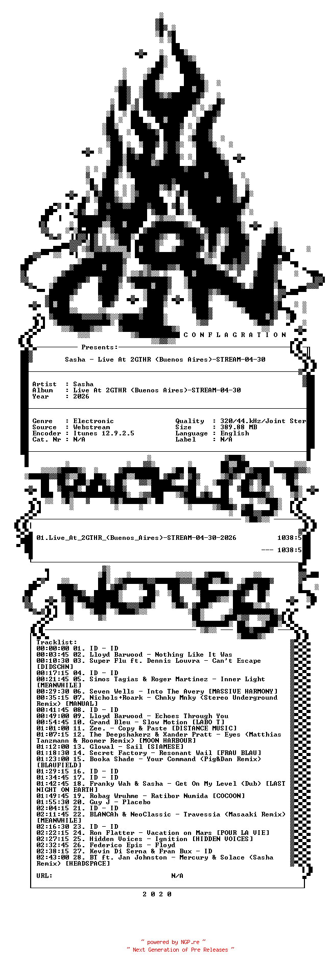 NFO for the release Sasha-Live_At_2GTHR_(Buenos_Aires)-STREAM-04-30-2026-CiN_INT by CiN_INT