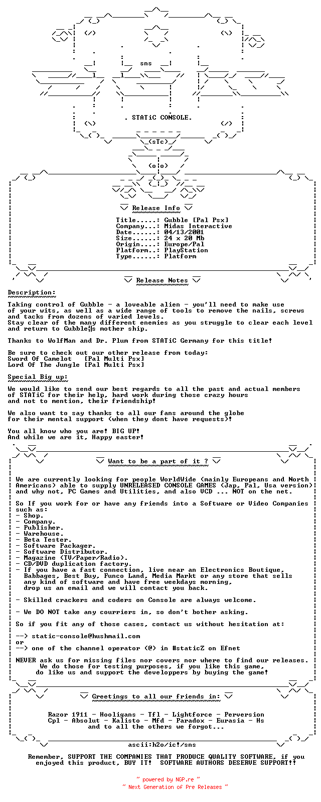 NFO for the release Gubble_Pal_Psx-STATiC by STATiC