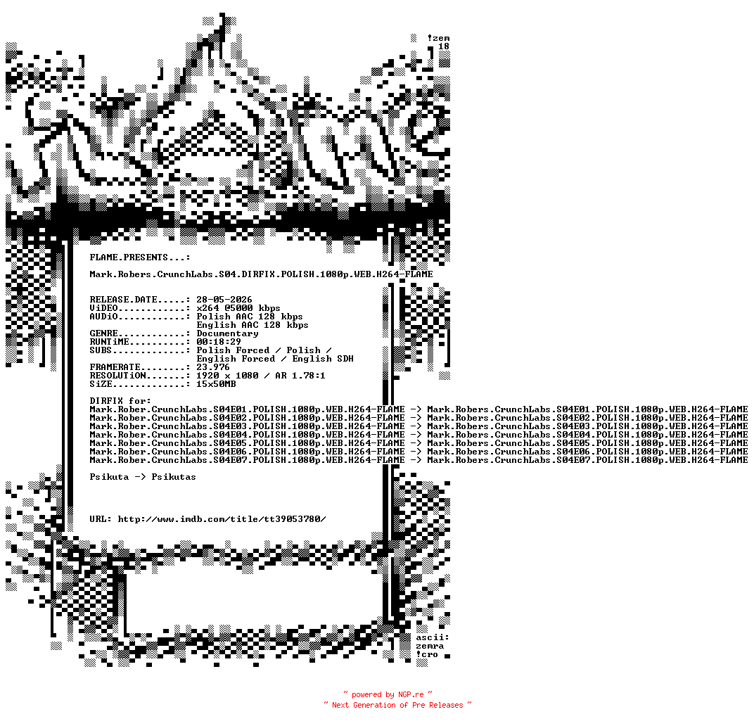 NFO for the release Mark.Robers.CrunchLabs.S04.DIRFIX.POLISH.1080p.WEB.H264-FLAME by FLAME
