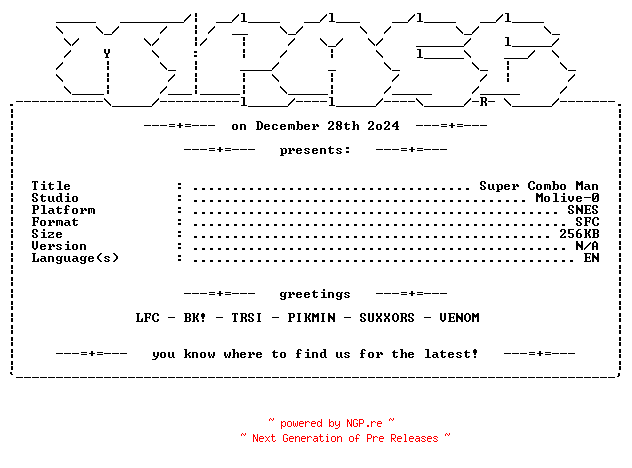 NFO for the release Super_Combo_Man_SNES-MiRAGE by MiRAGE